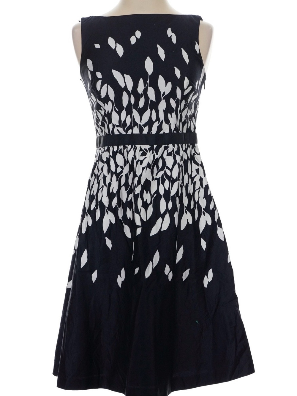 LOFT navy A-line leaf print dress